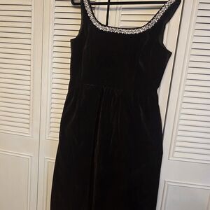 Cider Brown Velvet Midi Dress with Embellished Neckline